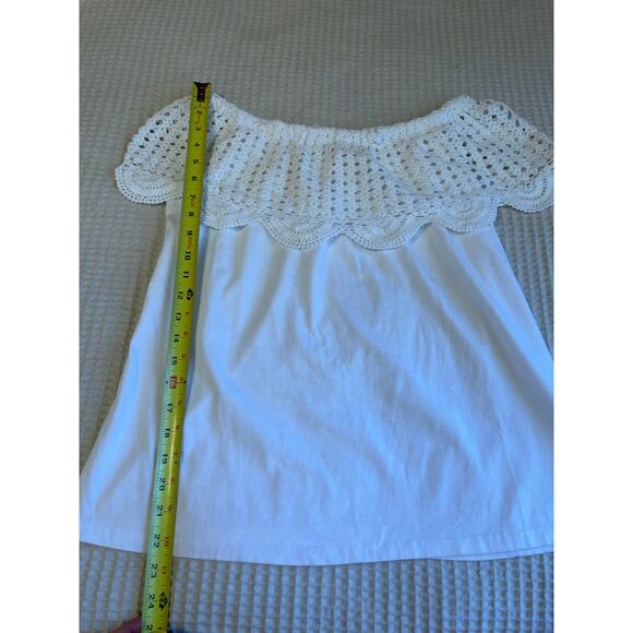 Collections Ect. Boho Cottage Off Shoulder Eyelet Crochet 100% Cotton Top Medium - Picture 5 of 8